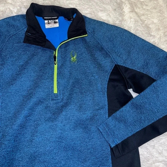 Spyder Quarter-zip Half Zip size Large Blue and Neon Green Thick Dress Shirt - Picture 1 of 4